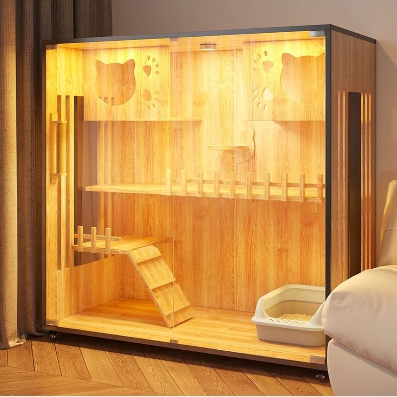 Nhà cho mèo kết hợp kính cường lực
