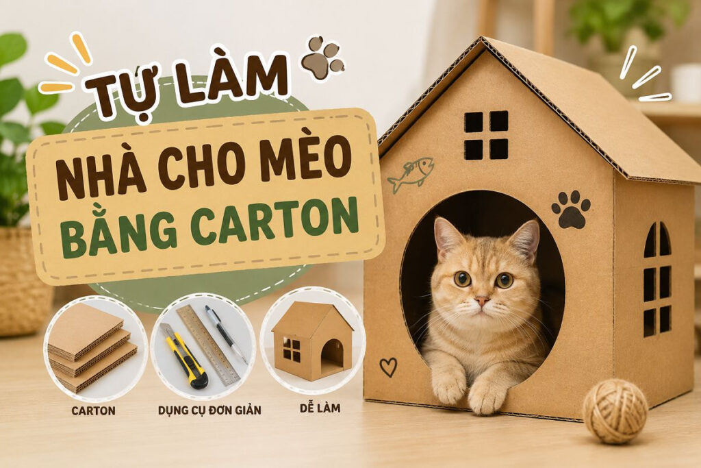 Nguyên liệu làm nhà cho mèo bằng thùng carton
