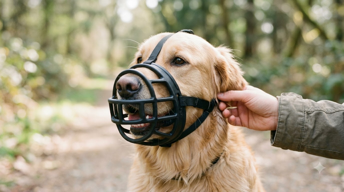 Dùng rọ mõm chó đúng tình huống Chó đeo rọ mõm dạng giỏ trong tình huống được giám sát và có không gian thông thoáng