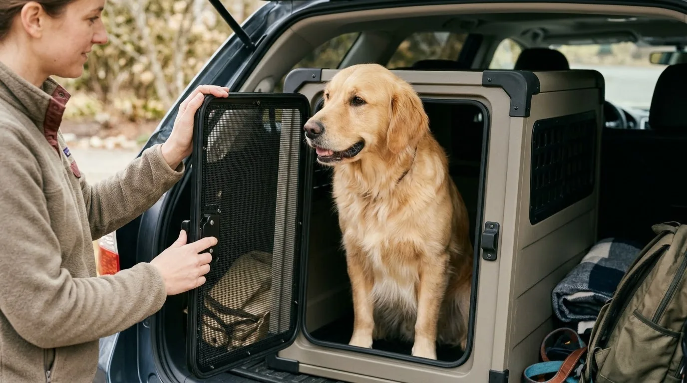 Rủi ro khi chọn sai kích cỡ và chất liệu chuồng di chuyển Chó bị gò bó trong thùng chứa kích thước quá chật