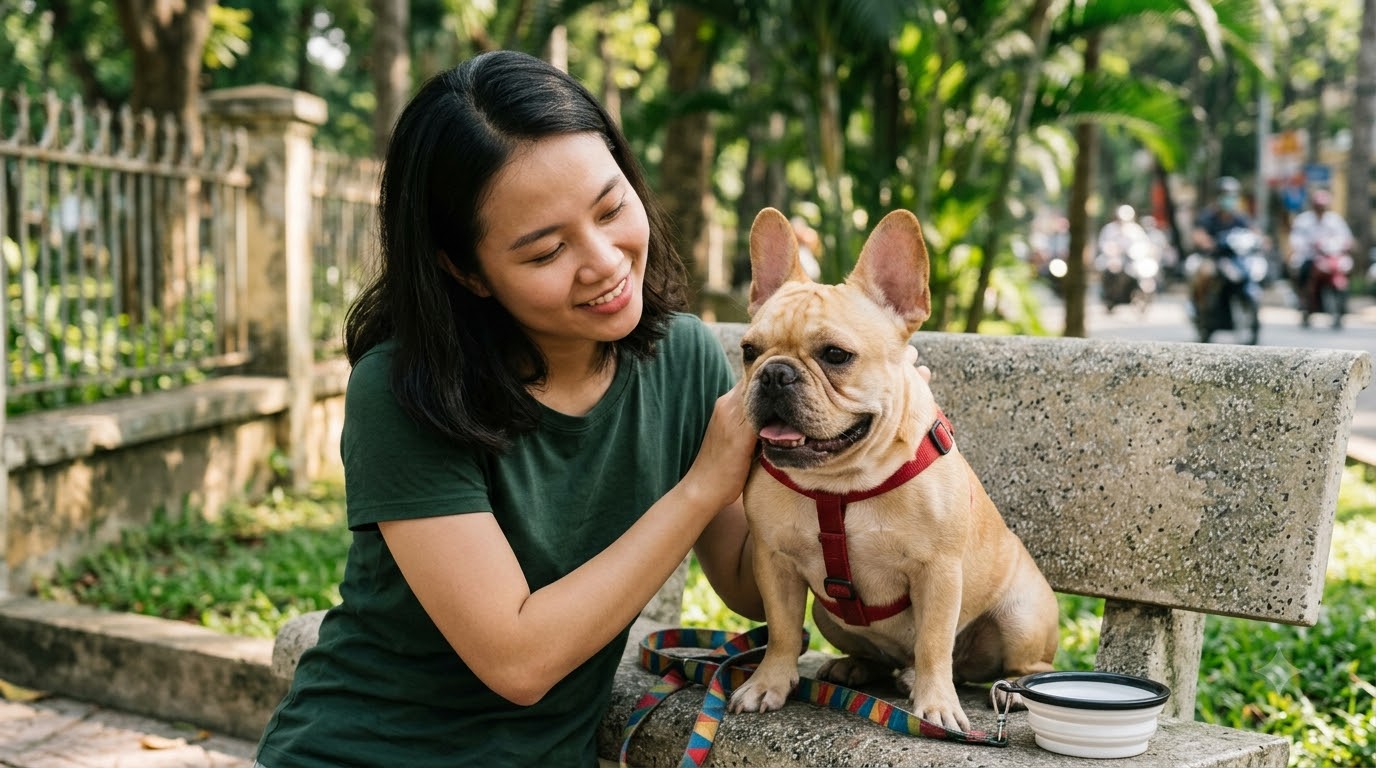 Tính cách thân thiện của Bulldog Pháp Bulldog Pháp tương tác với người nuôi trong quá trình huấn luyện tích cực